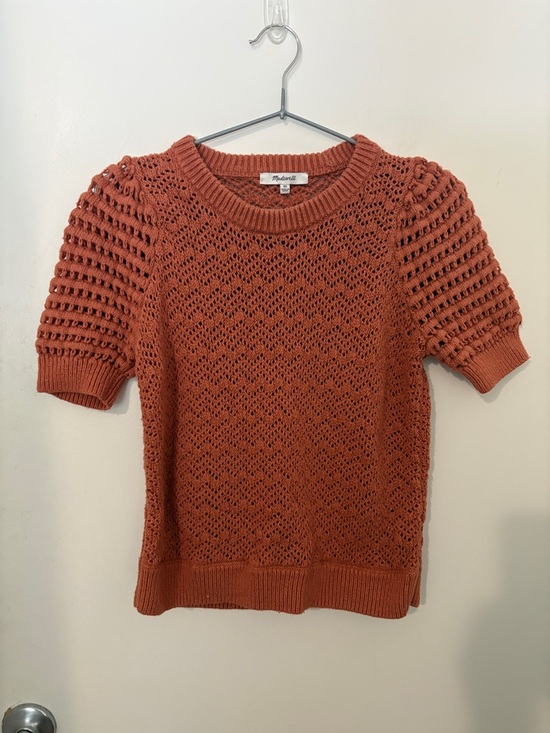 Madewell Sweaters - Madewell Open-Knit Puff Sleeve Crew in Rust